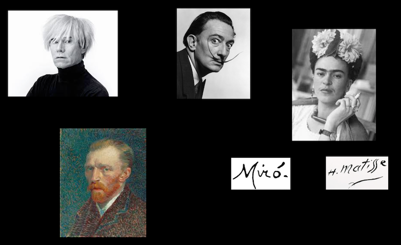 collage of artists and signatures